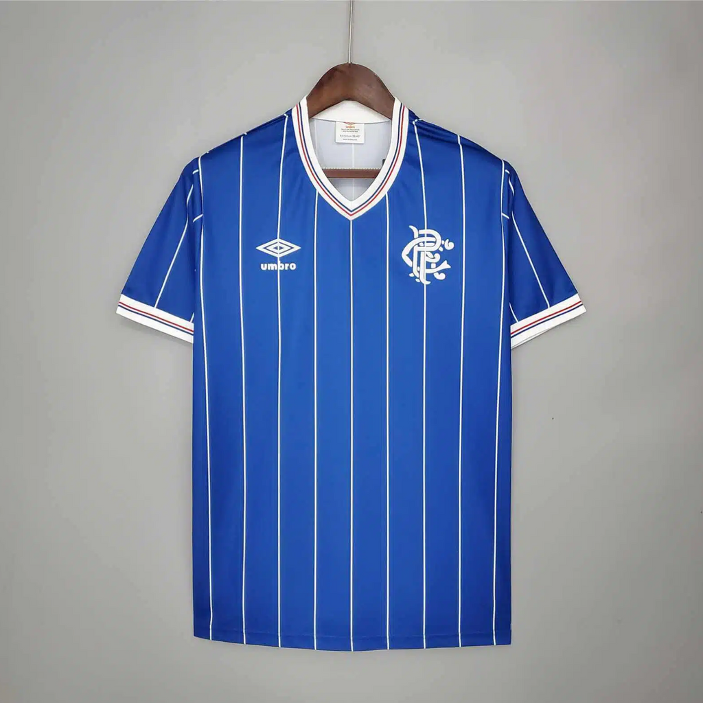Blue striped Rangers sports jersey from 1982/83 made by Umbro 